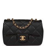 Chanel Mini Rectangular Heart Flap Bag Black Lambskin Aged Gold Hardware