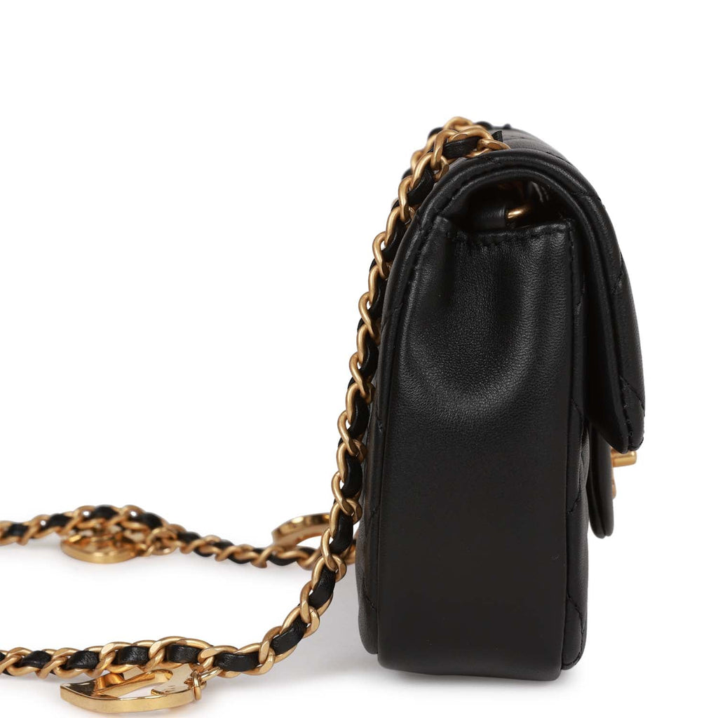 Chanel Black Quilted Lambskin Mini Flap Bag With CC Gold And Heart