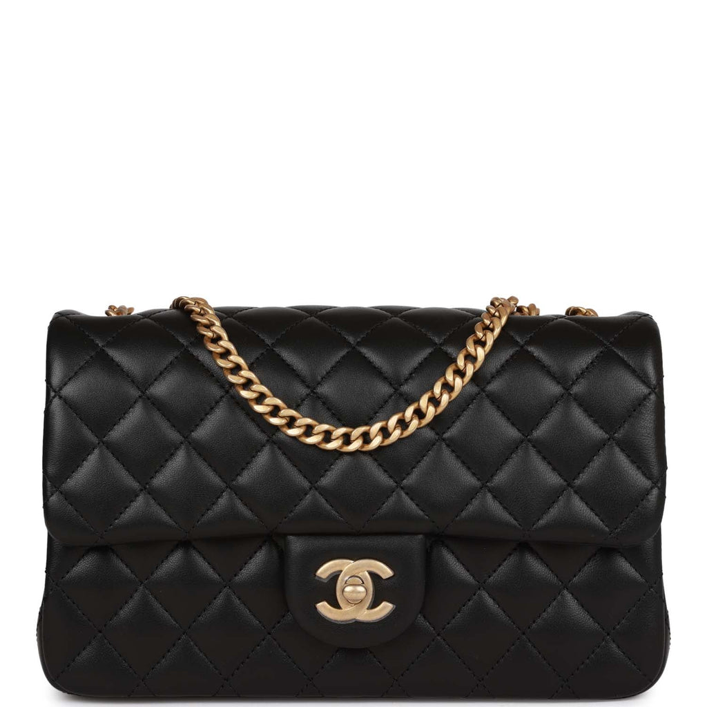 Chanel Medium Camellia Crush Flap Bag Black Lambskin Antique Gold Hardware
