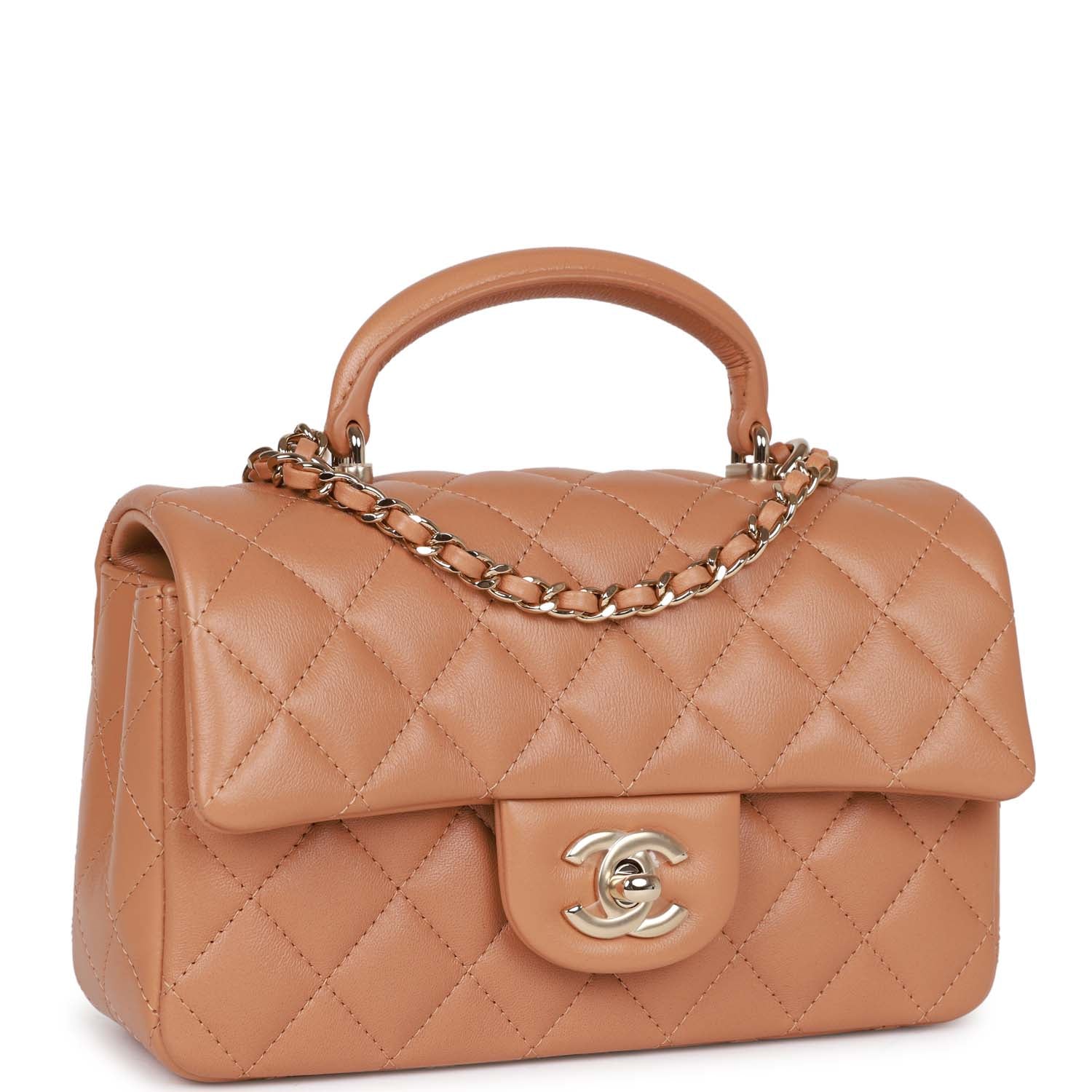 Chanel Mini Rectangular Flap with Top Handle Caramel Lambskin Light Go