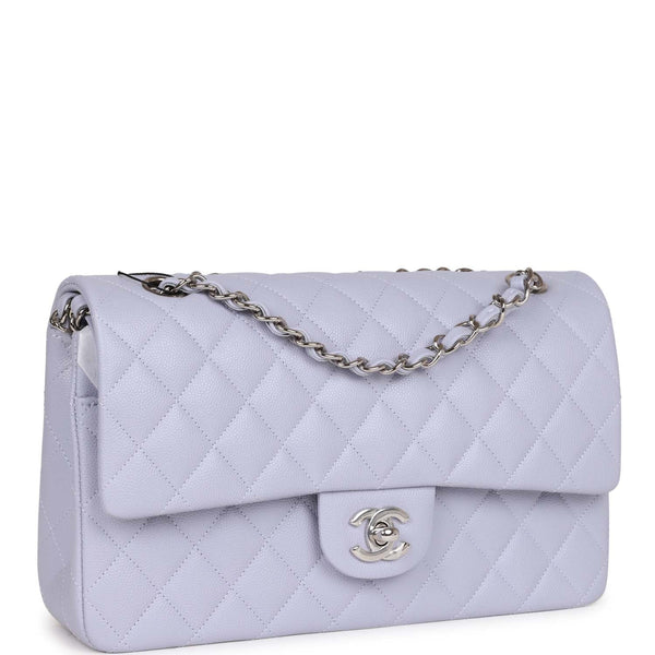 CHANEL Patent Quilted Medium Double Flap Light Purple 1262531