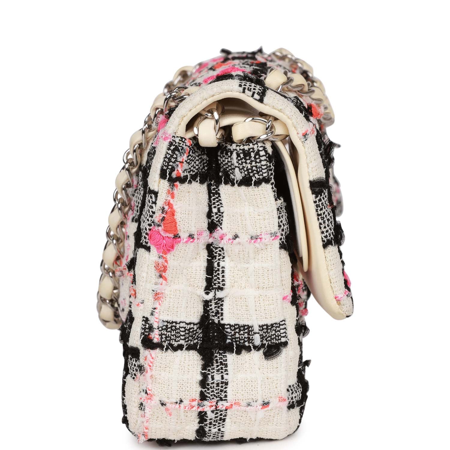 Preowned Chanel Medium Classic Double Flap Bag White, Black, and Pink Madison Avenue Couture