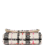 Pre-owned Chanel Medium Classic Double Flap Bag White, Black, and Pink Tweed Silver Hardware