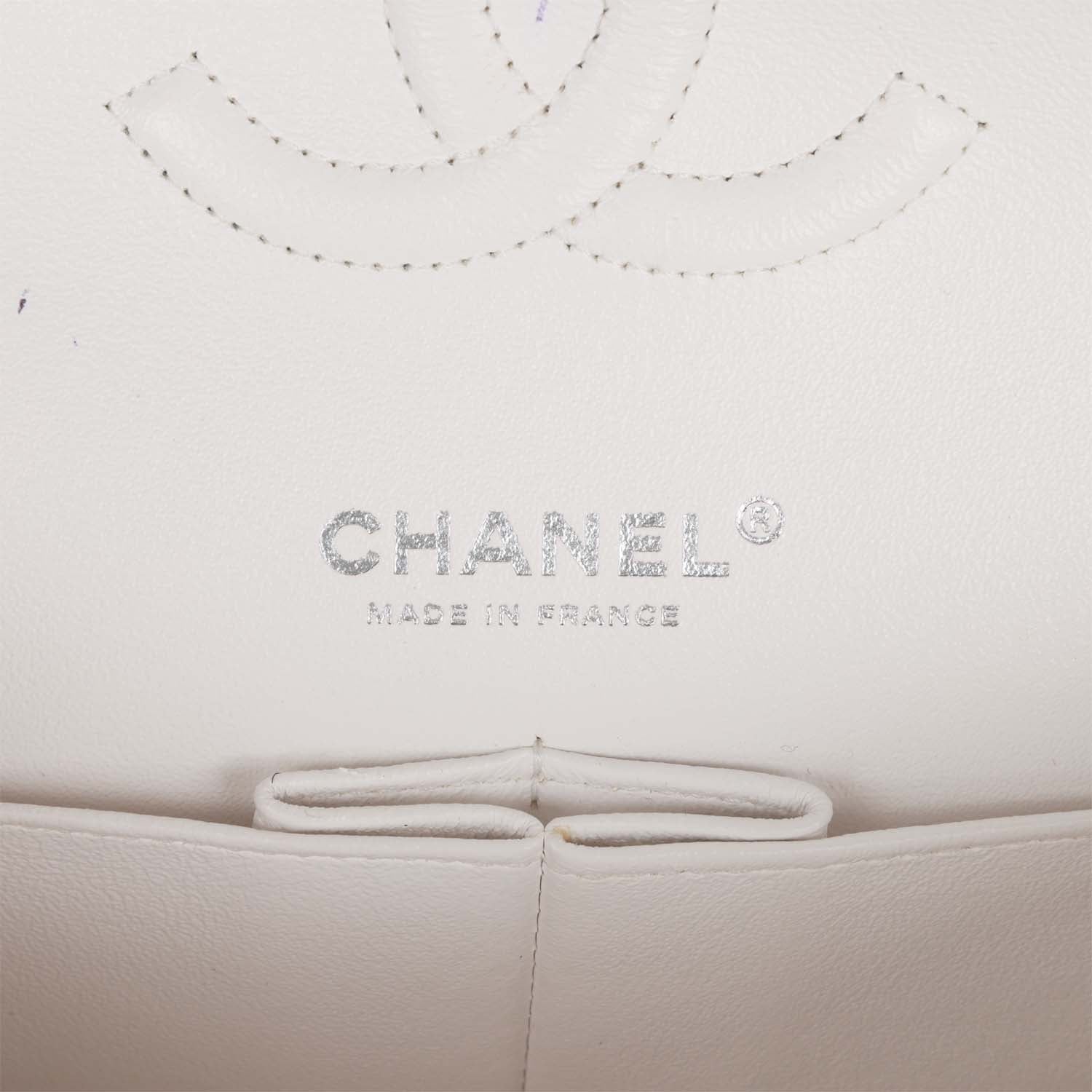 Pre-owned Chanel Medium Classic Double Flap Bag White, Black, and Pink ...