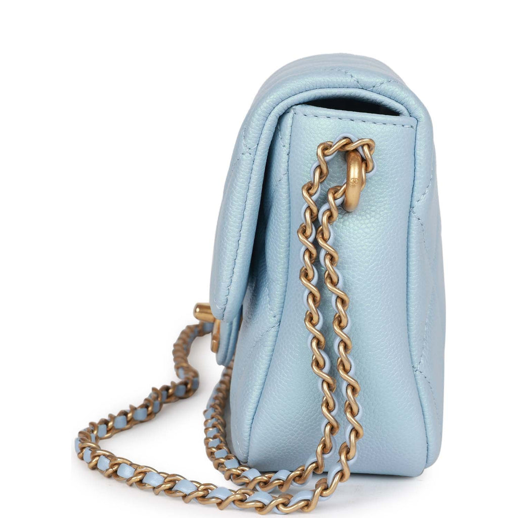 CHANEL 21K Iridescent Light Blue Caviar My Perfect Square Mini Flap Bag  Gold Hardware