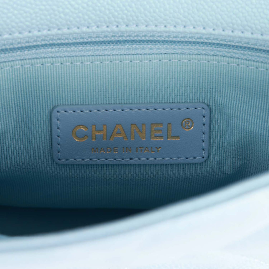 Chanel Mini/Small Coco Handle 21K Pale Blue Quilted Caviar with light gold  hardware