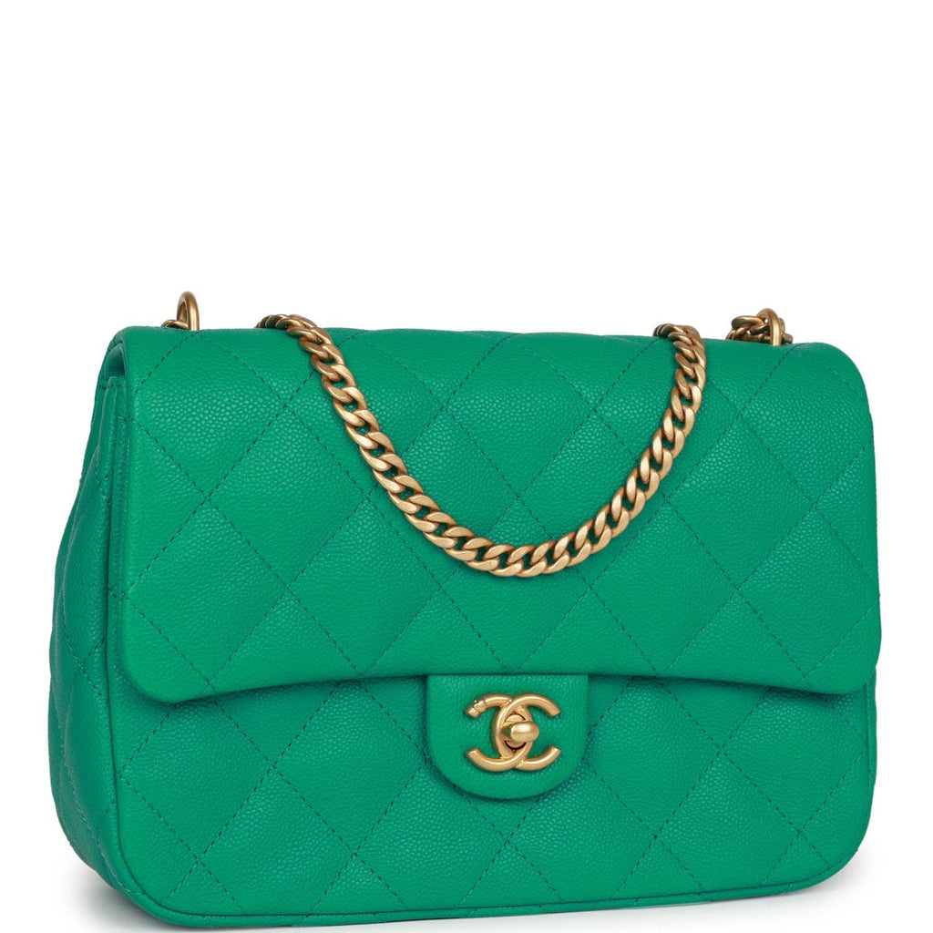 Chanel Medium Sweetheart Crush Flap Bag Green Caviar Antique Gold Hardware