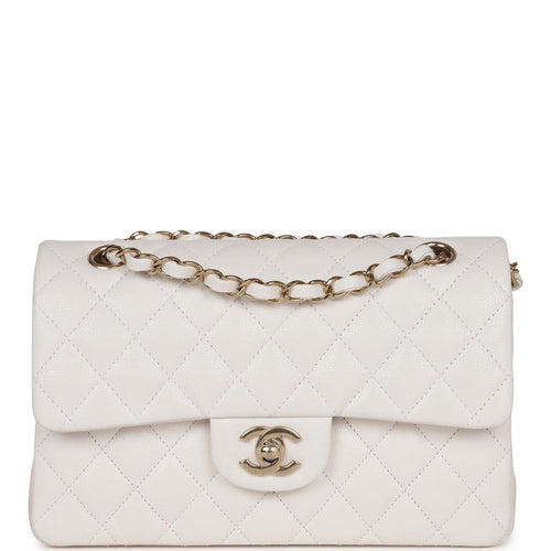 Chanel Small Classic Double Flap Bag White Caviar Light Gold Hardware