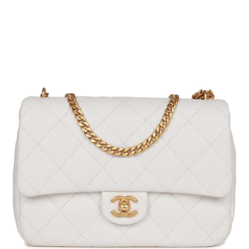 Chanel Medium Sweetheart Crush Flap Bag White Caviar Antique Gold Hardware