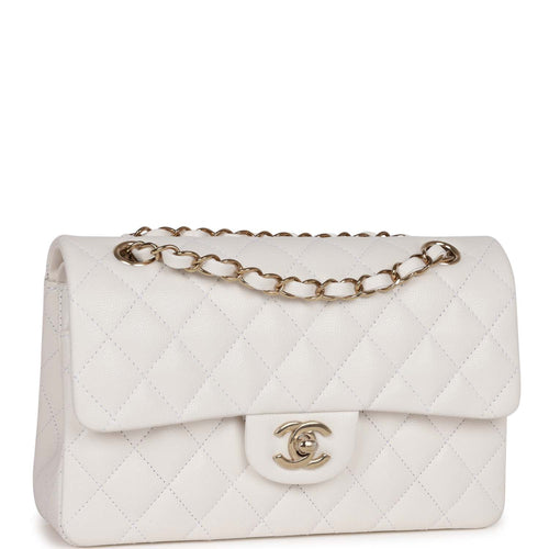 Chanel Small Classic Double Flap Bag White Caviar Light Gold Hardware