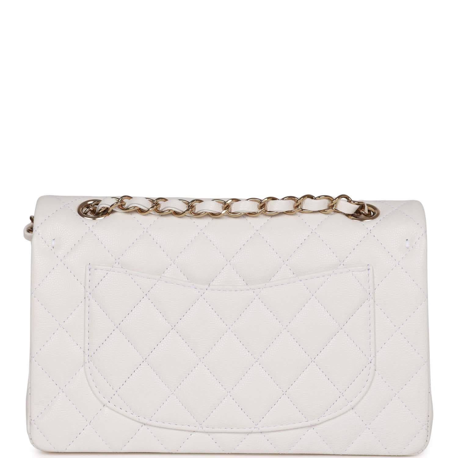 Chanel Small Classic Double Flap Bag White Caviar Light Gold Hardware ...