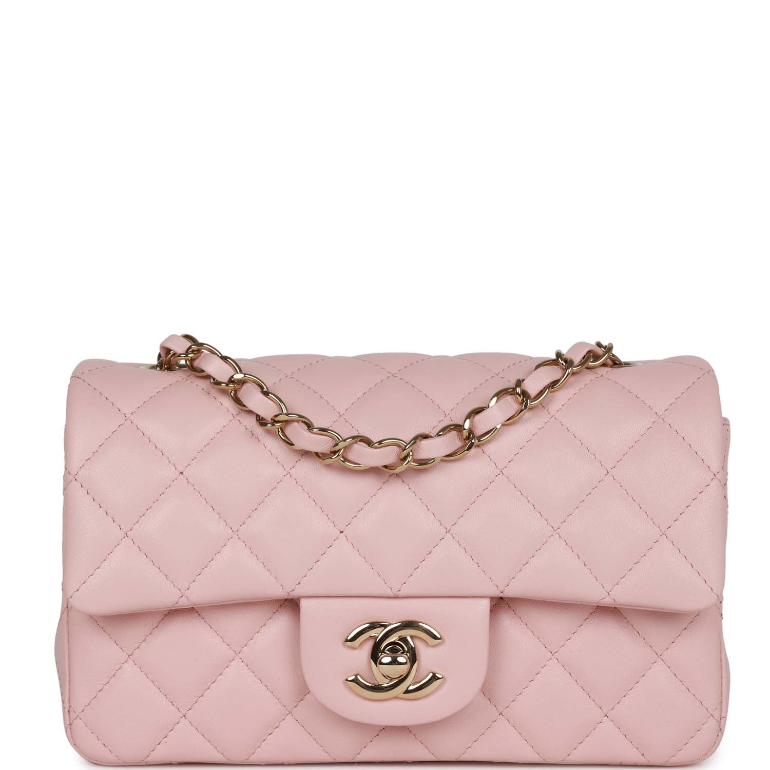 Chanel Mini Rectangular Flap Bag Pink Lambskin Light Gold Hardware ...