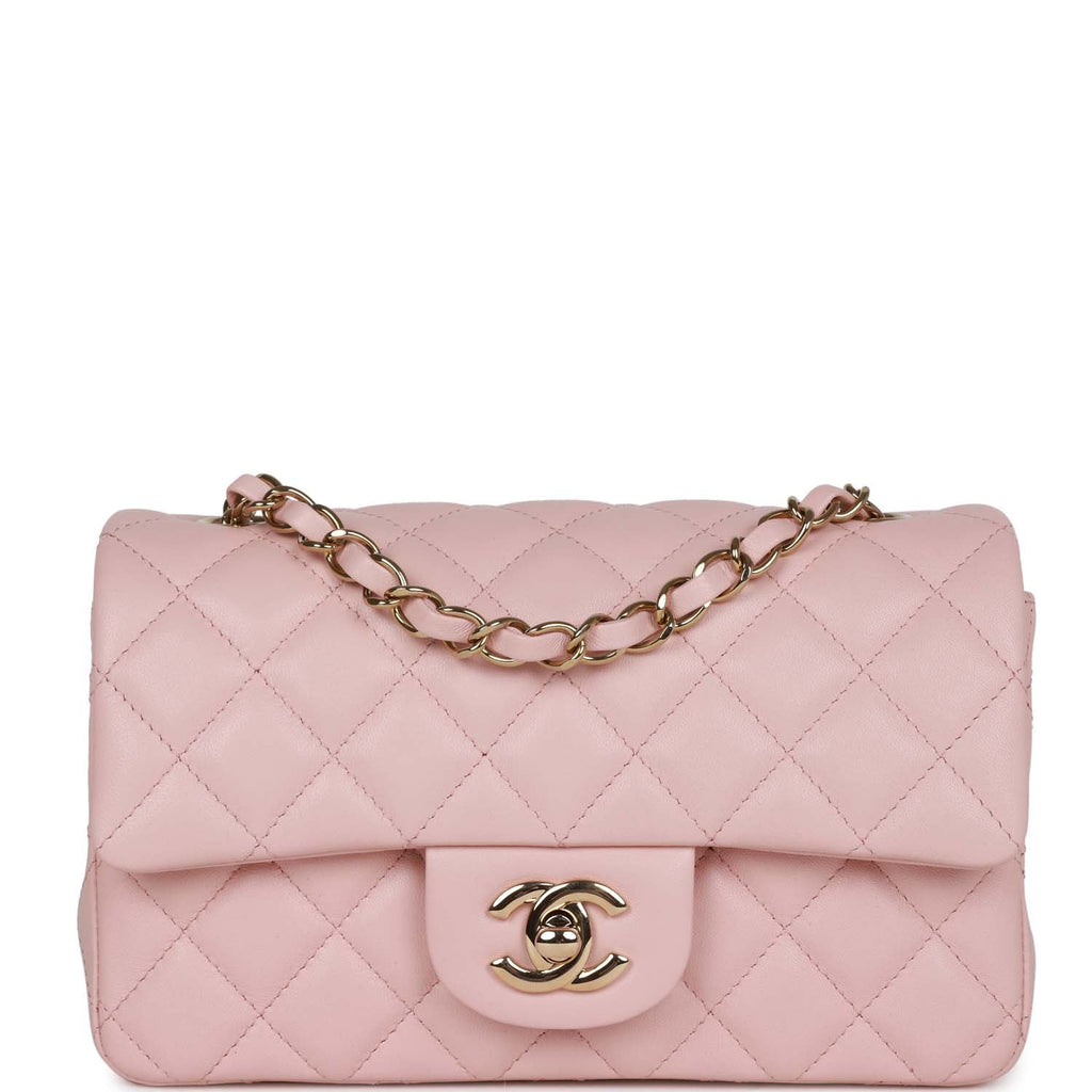 Chanel Mini Square Flap Bag Pink Iridescent Lambskin Silver