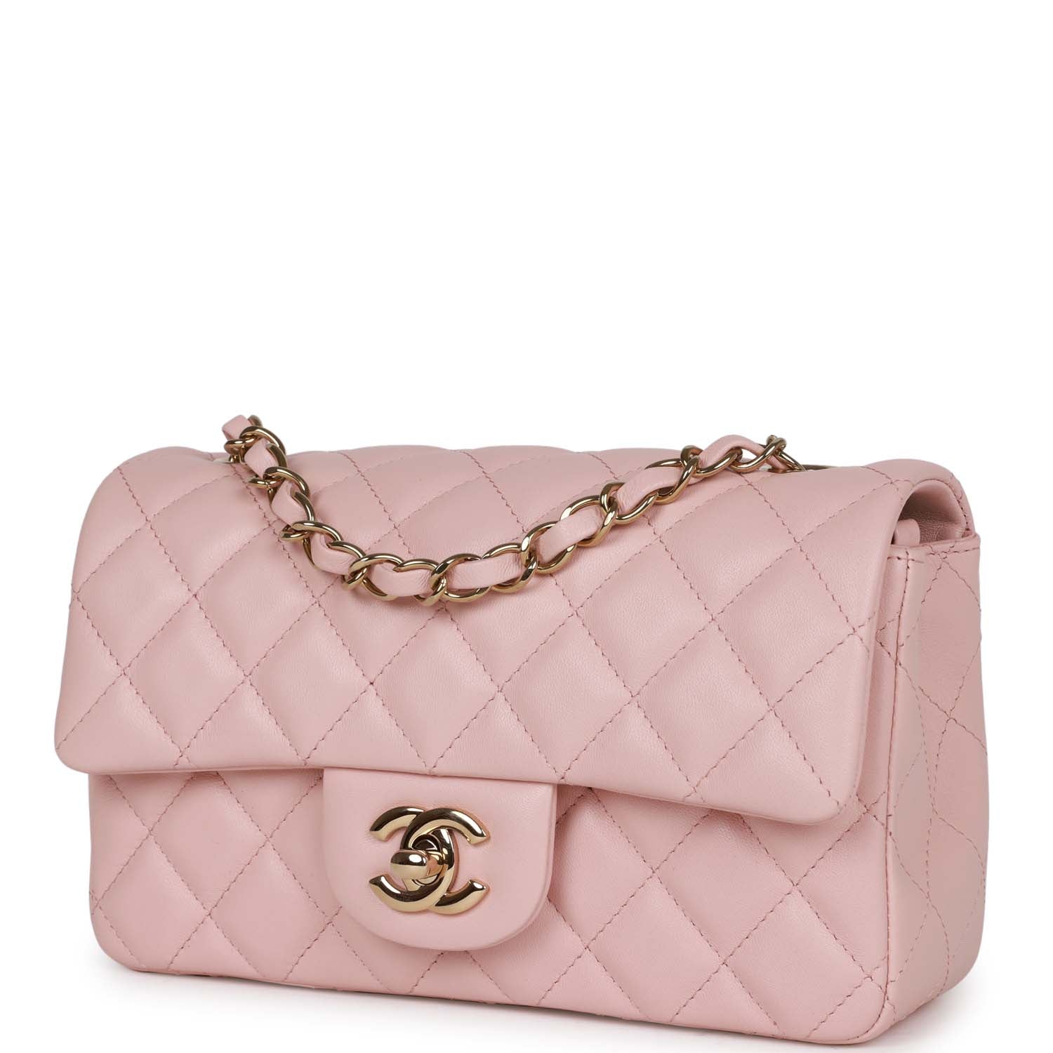 Chanel Mini Rectangular Flap Bag Pink Lambskin Light Gold Hardware ...