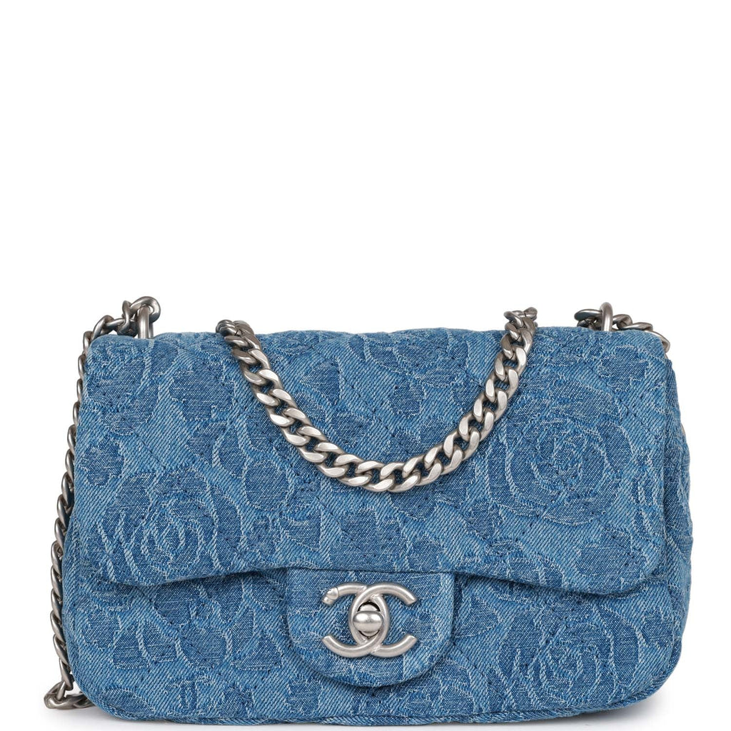 Chanel Blue Quilted Denim Pearl Crush Mini Classic Flap Bag Brushed Gold Hardware, 2021 (Like New)