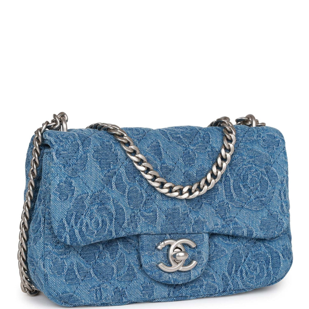 2022 LTD CHANEL 22P SM Quilted Print Blue Denim Jean Imprime Flap Handbag  Chain