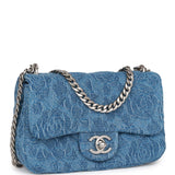 Chanel Mini Sweetheart Crush Flap Blue Camellia Denim Silver Hardware