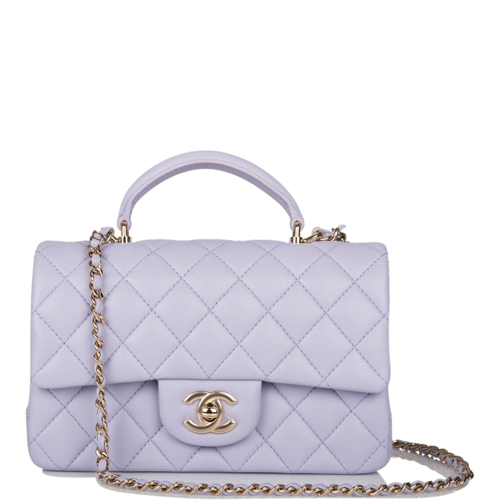 Chanel Lavender Quilted Lambskin Rectangular Mini Flap Bag Top