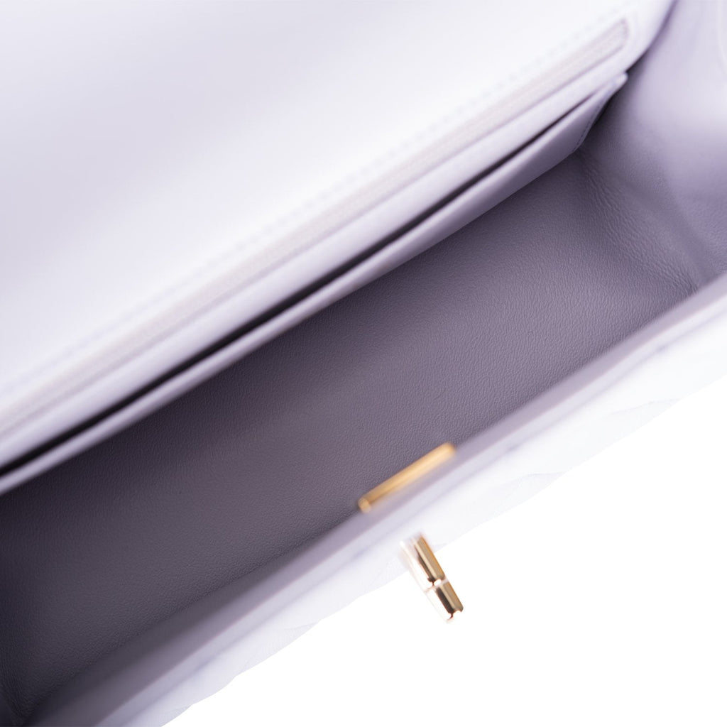Chanel Mini Rectangular Flap with Top Handle Lavender Lambskin Light Gold Hardware