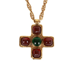 Vintage Chanel Gold Gripoix Byzantine Cross Pendant Necklace
