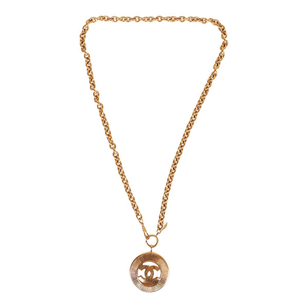 CHANEL Metal CC Lip Pendant Wheat Chain Collar Necklace Gold
