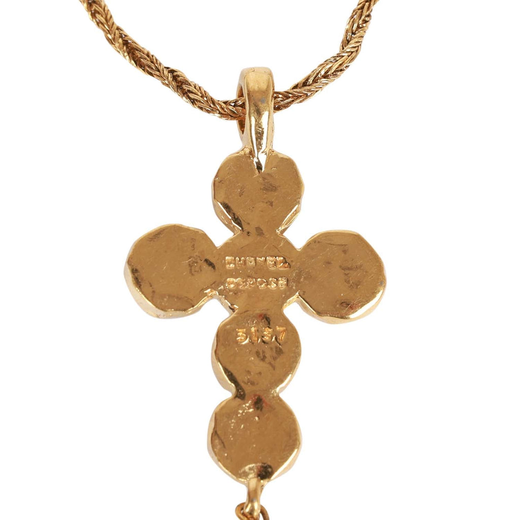 Vintage Chanel Gold Gripoix and Pearl Embellished Cross Pendant Necklace