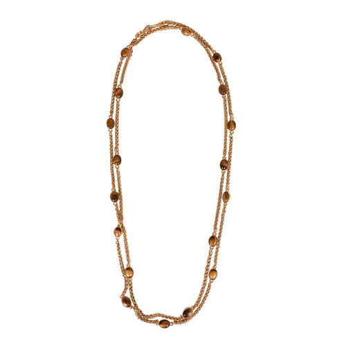 Vintage Chanel Gold Plated Tigers Eye Long Necklace