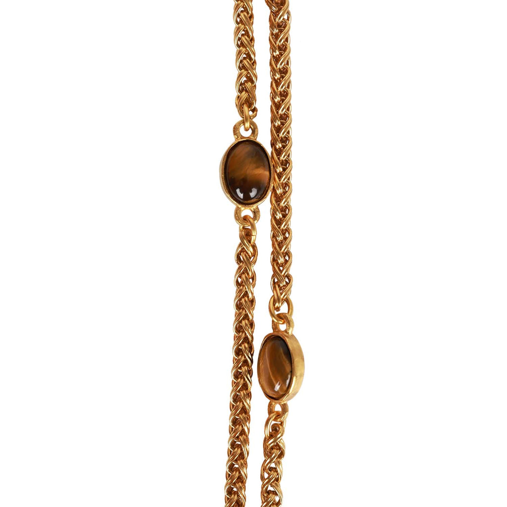Vintage Chanel Gold Plated Tigers Eye Long Necklace