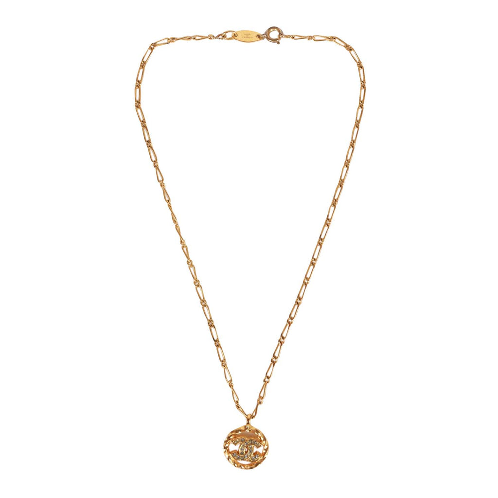 CHANEL Gold Plated CC Logos Round Charm Vintage Necklace Pendant #139c  Rise-on