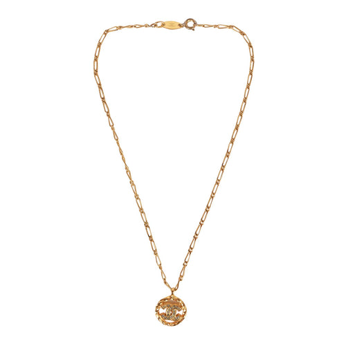 Vintage Chanel 24K Gold Plated Crystal CC Charm Pendant Necklace