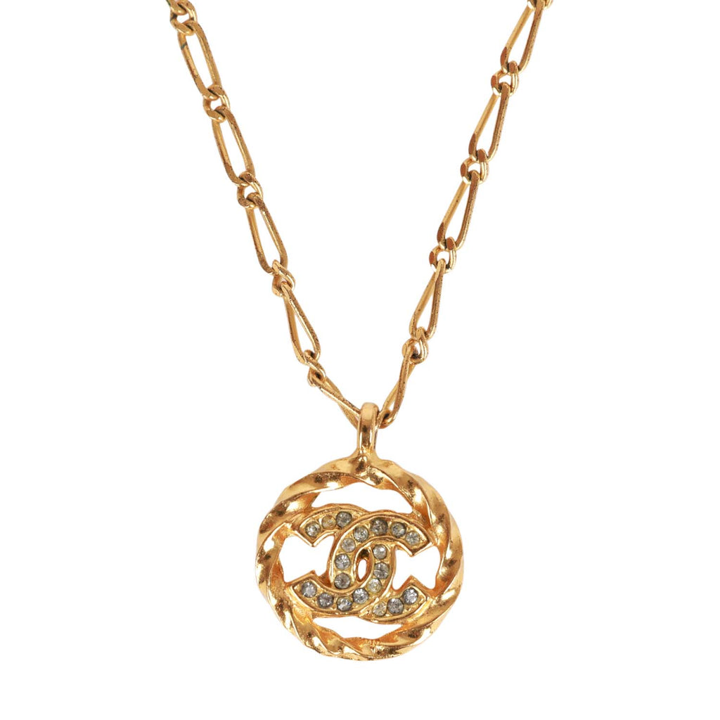 Vintage Chanel Gold Plated Crystal CC Charm Necklace