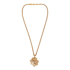 Vintage Chanel 24K Gold Plated Large Byzantine Flower CC Pendant Necklace