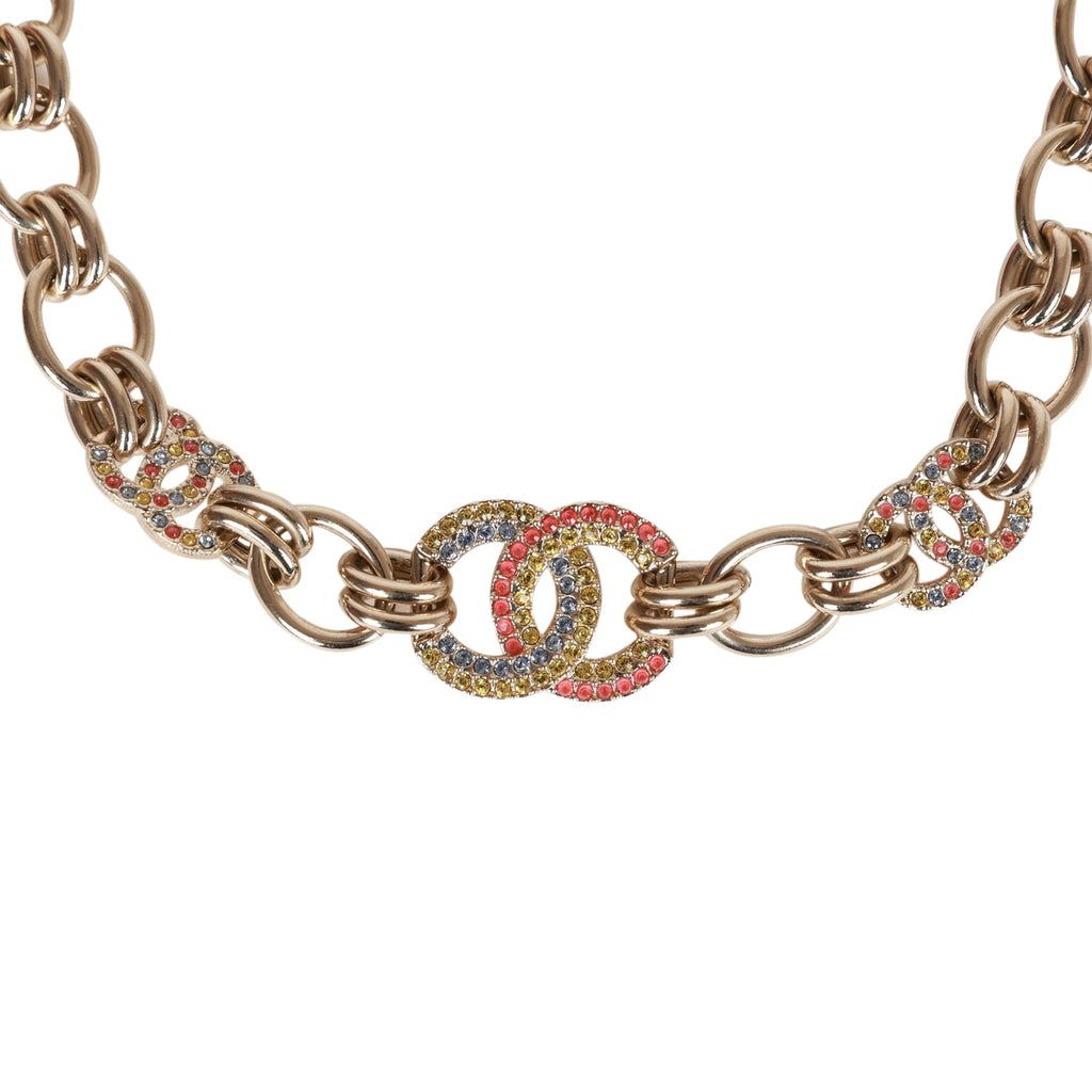 Chanel Gold and Multicolor Crystal CC Choker Necklace – Madison Avenue  Couture