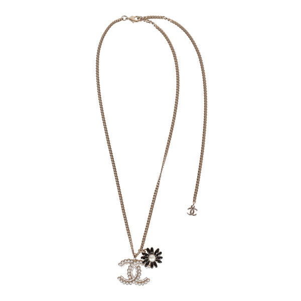 Chanel White Flower CC Pendant Necklace (Gold)