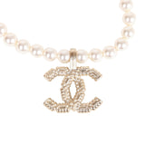 Chanel Faux Pearl Short Crystal CC Pendant Necklace