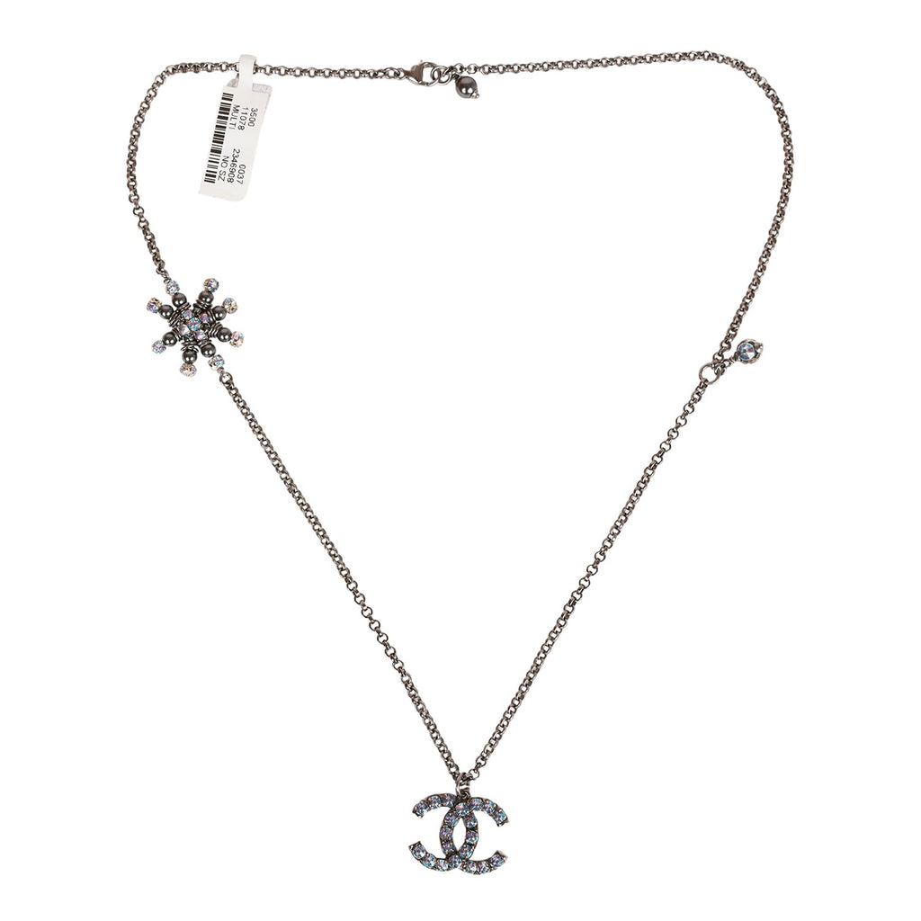 CHANEL Baguette Crystal Large CC Necklace Silver 1296365