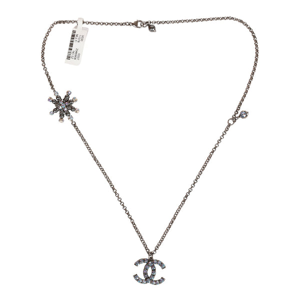 CHANEL Crystal Double CC Necklace Gold Ruthenium 273815