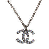 Chanel Iridescent Crystal Ruthenium CC Pendant Necklace