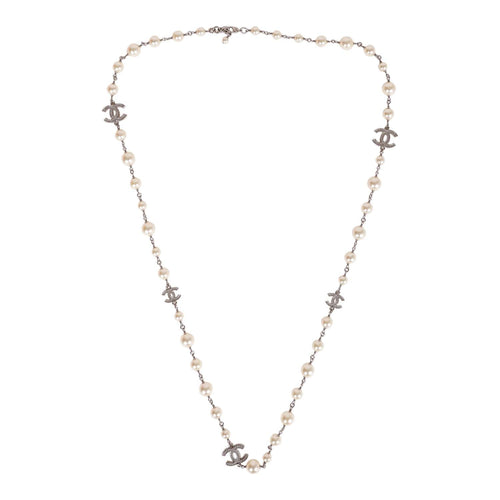 Chanel Crystal Imitation Pearl CC Sautoir Long Necklace