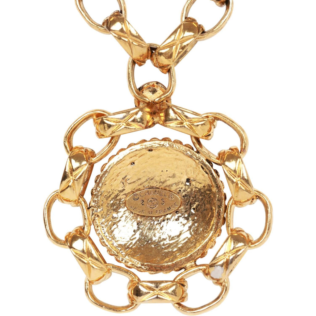 Vintage Chanel Gold Plated Gripoix Cocomark Pendant Necklace