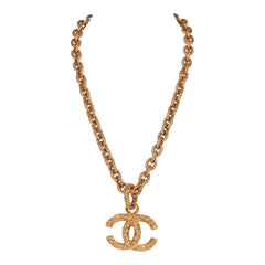 Vintage Chanel 24K Gold Plated Gold Lava CC Pendant Necklace