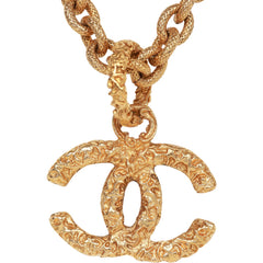 Vintage Chanel 24K Gold Plated Gold Lava CC Pendant Necklace