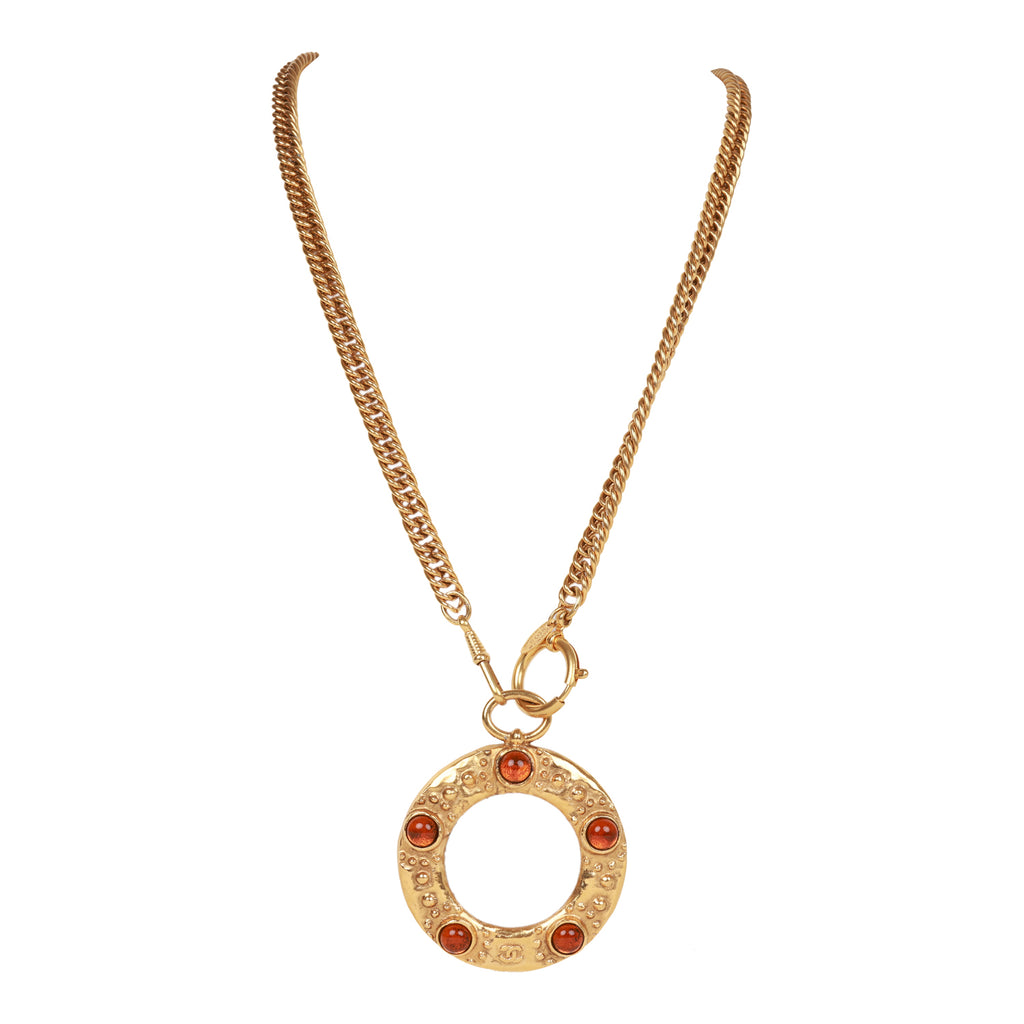 CHANEL Necklace Chain AUTH Coco Vintage Rare CC Gold LOGO Loupe Pendant F/S  C68
