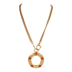 Vintage Chanel 24K Gold Plated Amber Gripoix Loupe Pendant Necklace