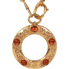 Vintage Chanel 24K Gold Plated Amber Gripoix Loupe Pendant Necklace