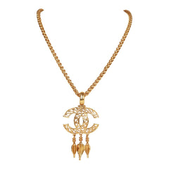 Vintage Chanel Gold Plated Fringe CC Pendant Necklace