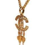 Vintage Chanel Gold Plated Fringe CC Pendant Necklace