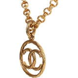 Vintage Chanel Gold Plated Encircled CC Long Necklace