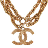 Vintage Chanel 24K Gold Plated Triple Chain CC Necklace