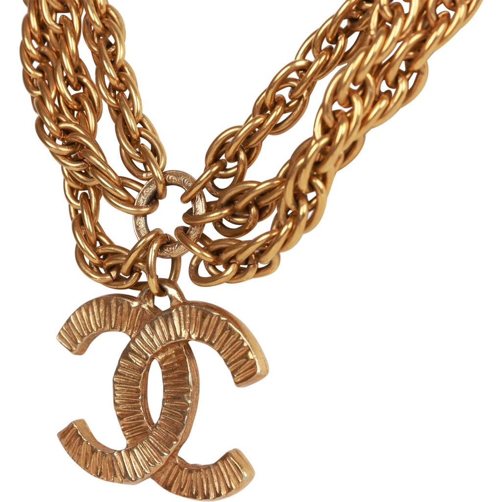 Chanel Large Quilted Bag Charm Pendant Necklace on Triple Link Chain